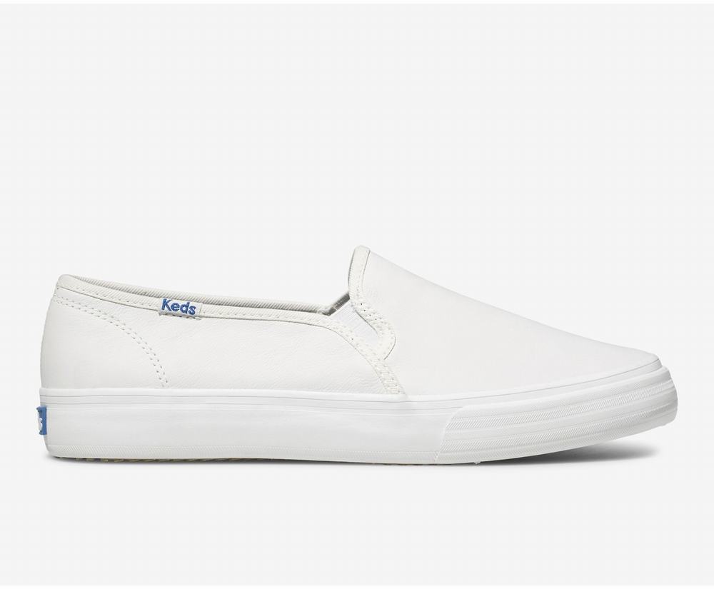 Women's Keds Double Decker Leather Slip Ons White 6237091VG - South Africa